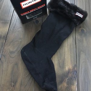 Hunter black boot socks with faux fur trim - BNIB